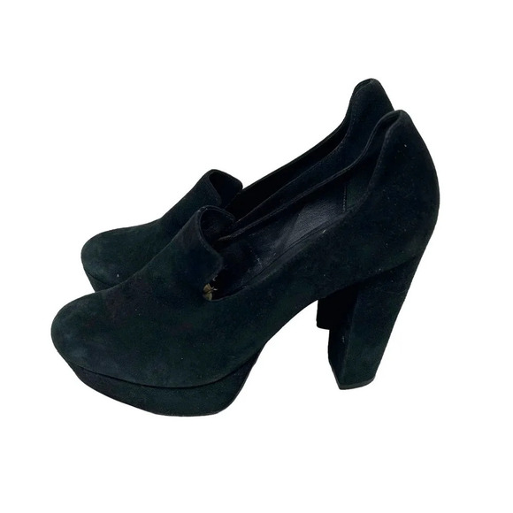 Diane von Furstenberg Felicity Black Suede Loafer Heels Size 7.5 - Picture 5 of 9
